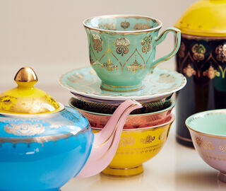 POLSPOTTEN 'Grandpa' tea cup and saucer, set of four MULTICOLOUR POLS22TEA604MUL