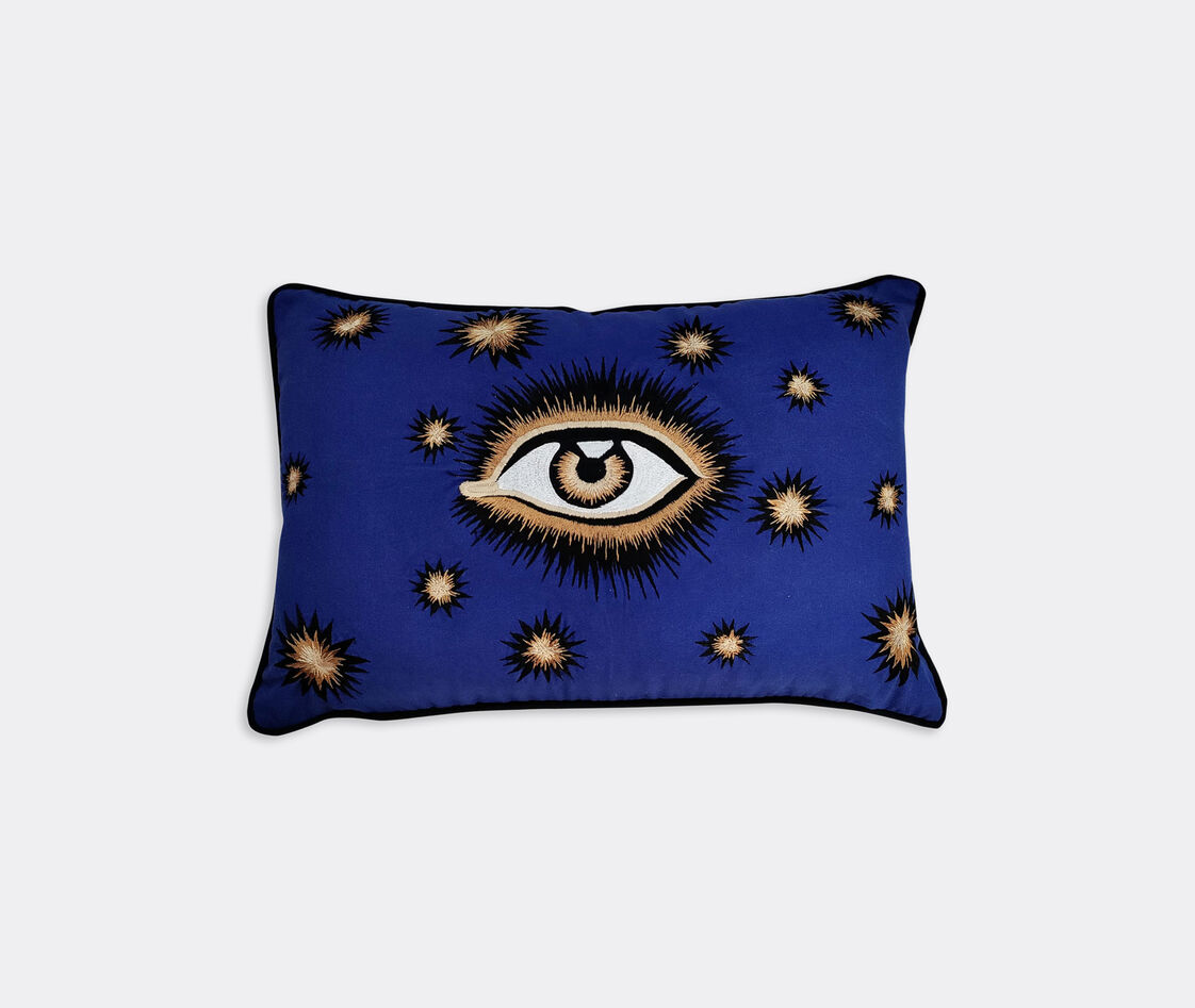 Les-ottomans Cotton Eye-embroidered Cushion In Blue