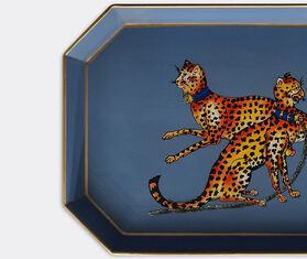 Les-Ottomans 'Fauna' hand painted iron tray, blue leopard MULTICOLOUR OTTO23FAU118MUL