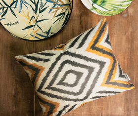 Les-Ottomans Silk Ikat cushion, brown, white and gold MULTICOLOUR OTTO25SIL268MUL