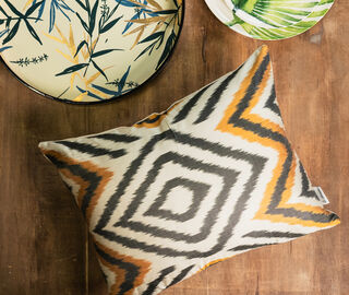 Les-Ottomans Silk Ikat cushion, brown, white and gold MULTICOLOUR OTTO25SIL268MUL