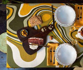 L'Objet 'Linen Sateen Waves' tablecloth, medium, green and yellow GREEN LOBJ23LIN351YEL