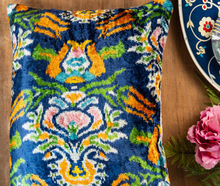 Les-Ottomans Velvet cushion, deep blue and gold MULTICOLOUR OTTO25SIL835MUL