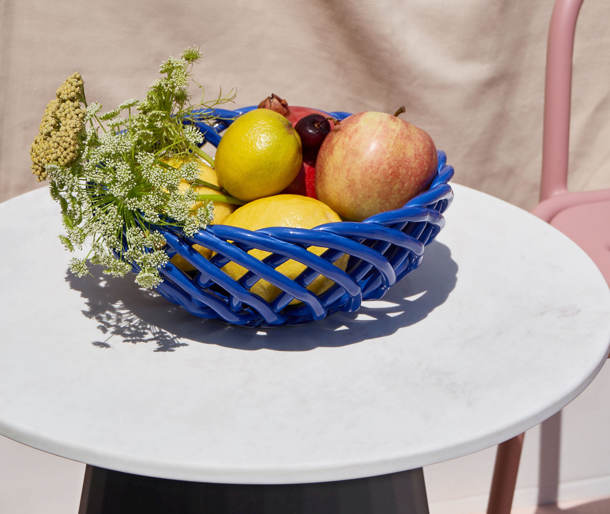 Sicilia' ceramic basket, blue, large by Octaevo | Serving And