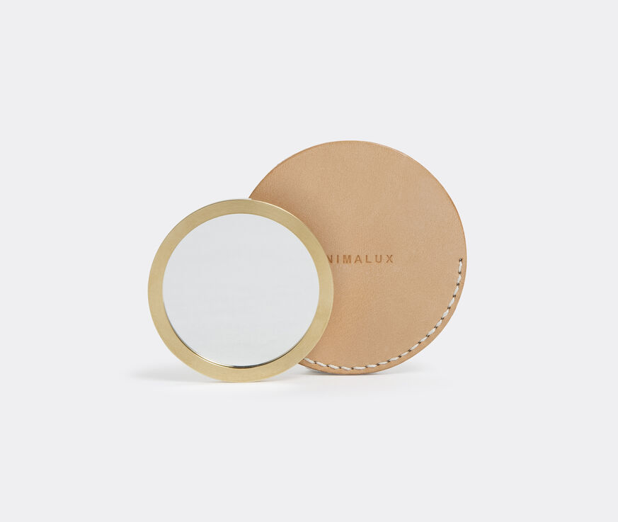 Minimalux Brass pocket mirror with leather sleeve  MINI15POC033BEI