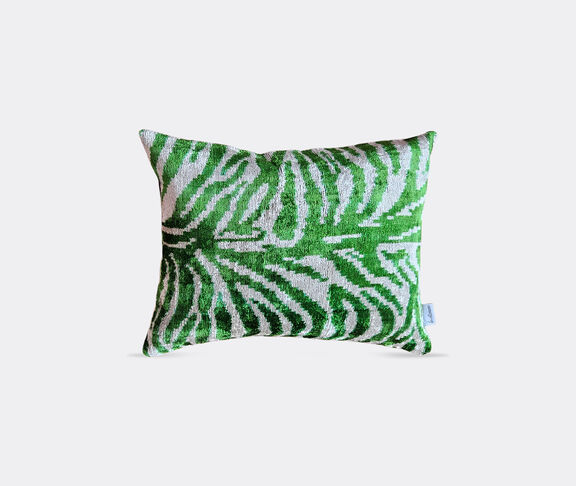 Les-Ottomans Velvet cushion, green and white undefined ${masterID}