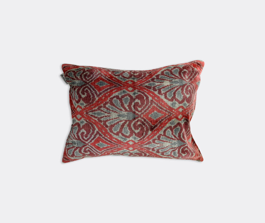Les-Ottomans Silk velvet cushion, grey and red  OTTO22VEL977MUL