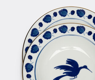 La DoubleJ 'Wildbird' soup plate, set of two BLUE LADJ24SOU694BLU