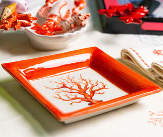Les-Ottomans 'Coral' vide poche, coral and white MULTICOLOUR OTTO26HAN266MUL