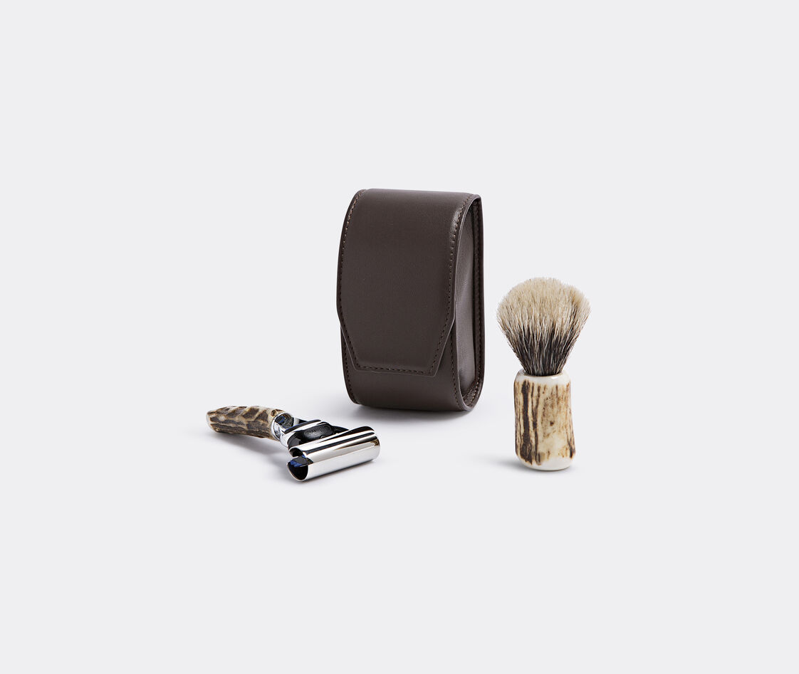 Lorenzi Milano Stag Antler Travelling Shaving Set In Brown Stag Antler