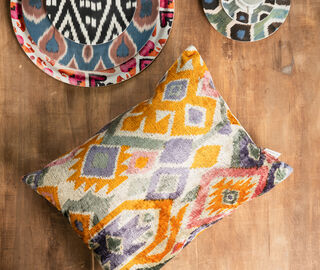 Les-Ottomans Silk velvet cushion, orange, purple and gray MULTICOLOUR OTTO25SIL237MUL