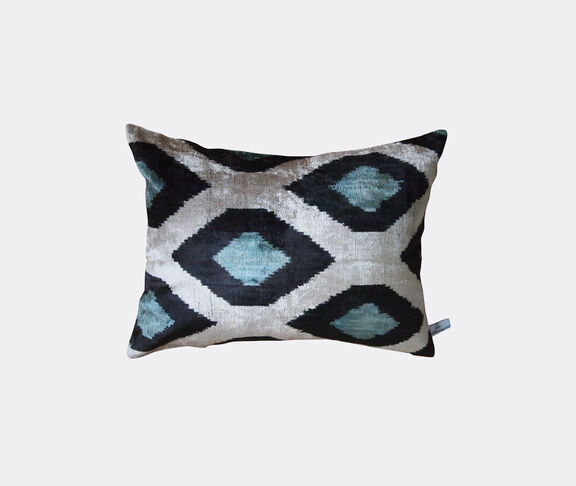 Les-Ottomans Silk velvet cushion, white and blue undefined ${masterID}