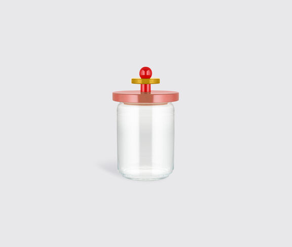 Alessi Glass Jar With Hermetic Lid In Beech-Wood, Pink, Red And Yellow. Alessi 100 Values Collection. undefined ${masterID} 2