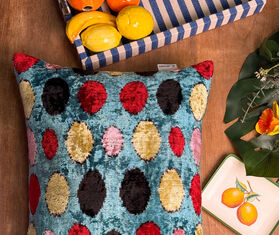 Les-Ottomans Silk velvet cushion, light blue multicolor MULTICOLOUR OTTO26SIL420MUL