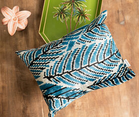 Les-Ottomans Silk velvet cushion, blue, black and white MULTICOLOUR OTTO25SIL213MUL