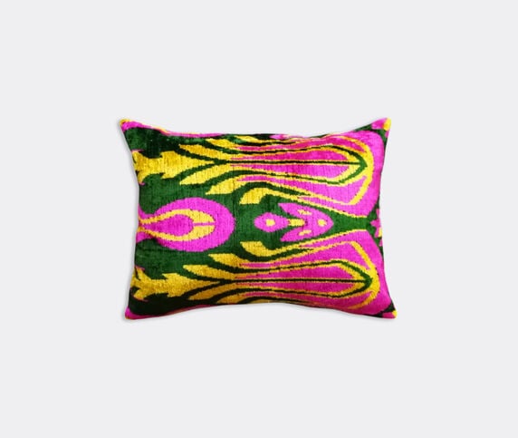 Les-Ottomans Silk velvet cushion, pink and yellow  OTTO22VEL035MUL