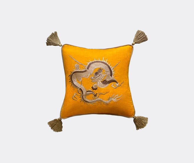Les-Ottomans 'Dragon' embroidered cushion, beige MULTICOLOUR OTTO24DRA754MUL