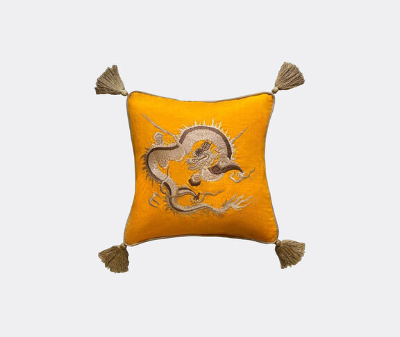 Les-Ottomans 'Dragon' embroidered cushion, beige undefined ${masterID}