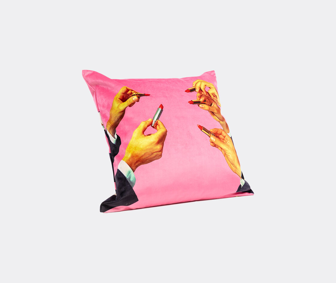 Seletti Lipstick Feather Cushion In Pink/multicolor