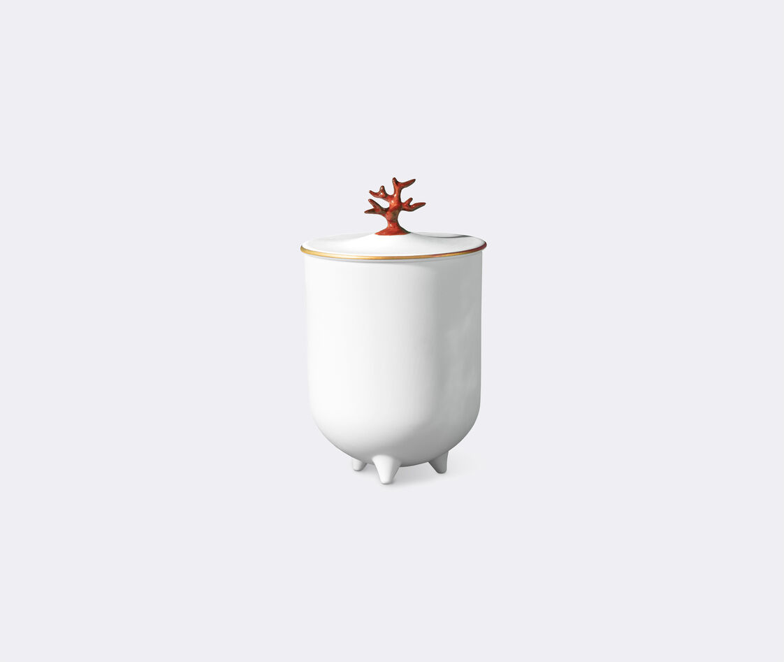 L'objet Footed Coral Candle In Coral And White Porcelain