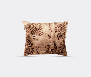 Les-Ottomans Silk velvet cushion, cream and brown MULTICOLOUR OTTO26SIL444MUL