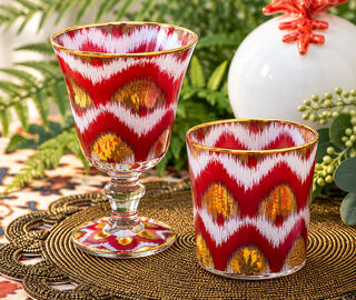 Les-Ottomans 'Ikat' tumbler, set of four, red, white and gold MULTICOLOUR OTTO26IKA385MUL