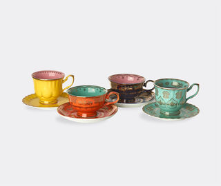 POLSPOTTEN 'Grandpa' tea cup and saucer, set of four MULTICOLOUR POLS22TEA604MUL