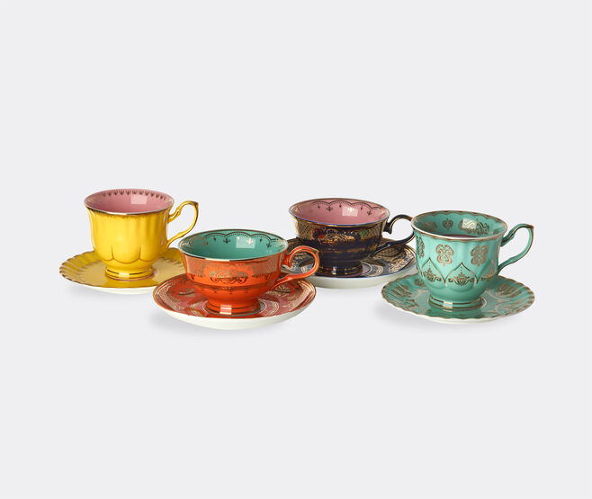 POLSPOTTEN 'Grandpa' tea cup and saucer, set of four MULTICOLOUR POLS22TEA604MUL