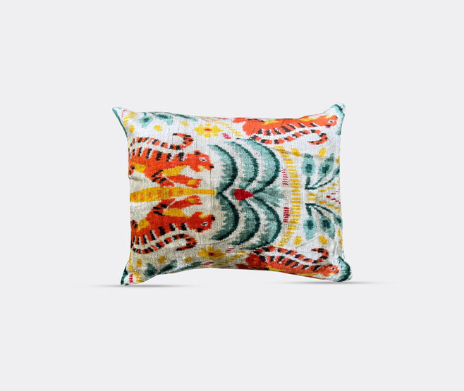 Les-Ottomans Silk velvet cushion, blue, yellow and orange MULTICOLOUR OTTO25SIL244MUL