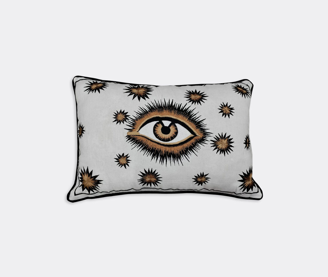 Les-ottomans Cotton Embroidered Cushion With Eye In White