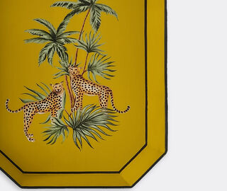 Les-Ottomans 'Fauna' hand painted iron tray, yellow leopard MULTICOLOUR OTTO23FAU149MUL
