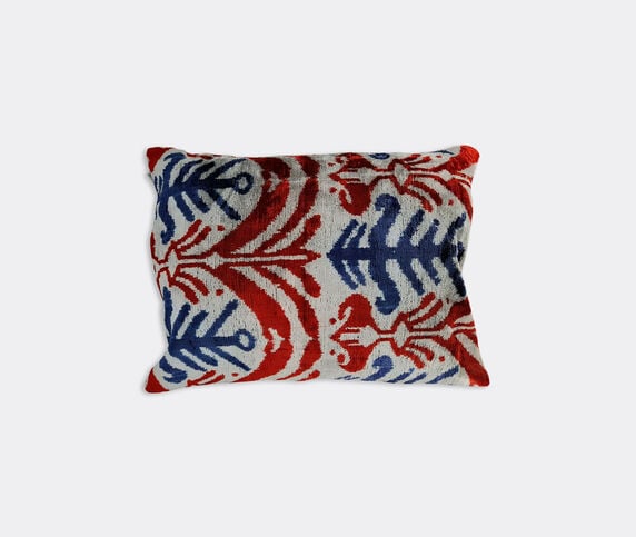 Les-Ottomans Silk velvet cushion, blue and red