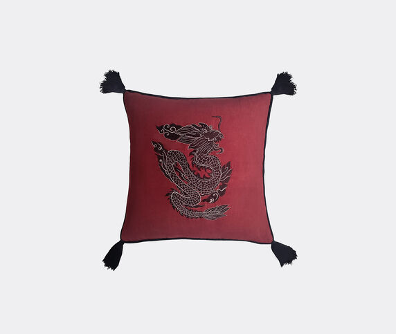 Les-Ottomans 'Dragon' embroidered cushion, red Multicolor OTTO24DRA761MUL