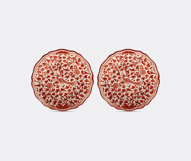 Les-Ottomans 'Peacock' dessert plate, set of two RED OTTO21SET764RED
