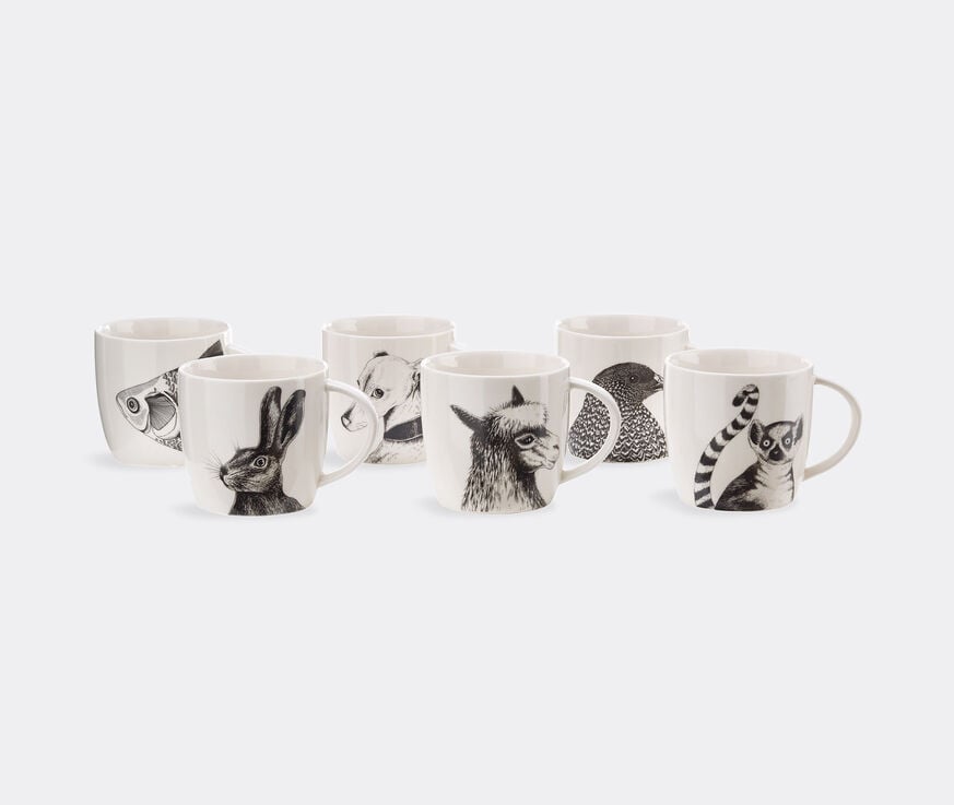 POLSPOTTEN 'Animals' mugs, set of six White POLS22MUG388WHI