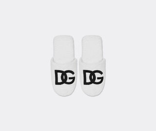 Dolce&amp;Gabbana Casa Embroidered slippers with D&amp;G logo, white WHITE DGCA25EMB987WHI