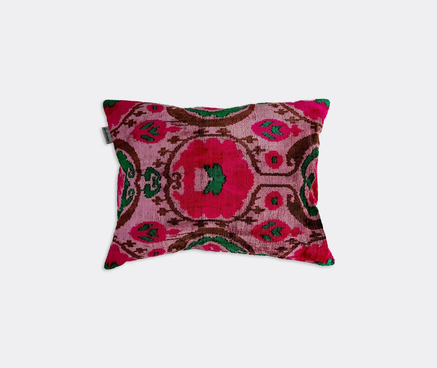 Les-Ottomans Silk velvet cushion, pink and green  OTTO22VEL991MUL