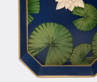 Les-Ottomans 'Flowers' hand painted iron tray, navy MULTICOLOUR OTTO23FLO156MUL