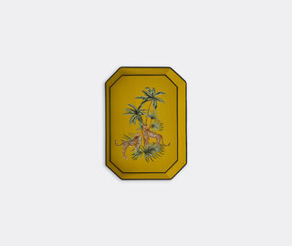 Les-Ottomans 'Fauna' hand painted iron tray, yellow leopard MULTICOLOUR OTTO23FAU149MUL