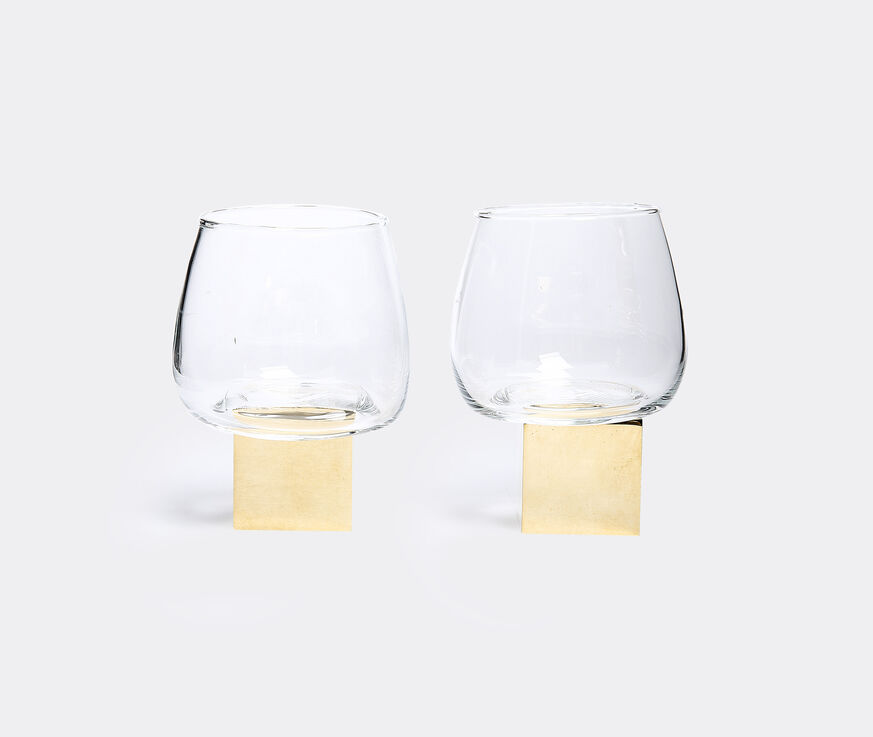 Vanessa Mitrani Whisky Glass Cube Gravity Set Of 2 Transparent, Gold VAMI15WHI461TRA