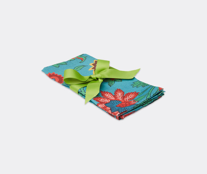 La DoubleJ 'Dragon Flower Turchese' large napkin, set of two TURQUOISE LADJ23LAR600MUL