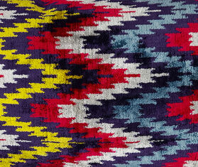 Les-Ottomans Silk velvet cushion, yellow and blue MULTICOLOUR OTTO22VEL028MUL