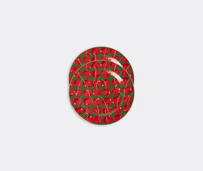 La DoubleJ 'Cherries Verde' dessert plate, set of two GREEN LADJ22DES628MUL