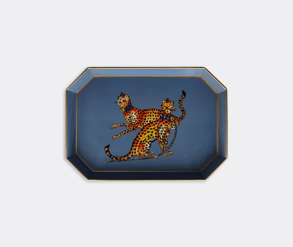 Les-Ottomans 'Fauna' hand painted iron tray, blue leopard  OTTO23FAU118MUL