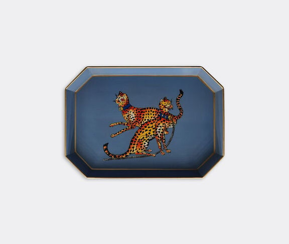 Les-Ottomans 'Fauna' hand painted iron tray, blue leopard undefined ${masterID}