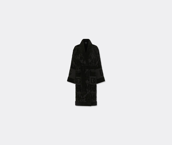 Dolce&Gabbana Casa Jacquard bathrobe with D&G logo, black BLACK DGCA25BLA445BLK