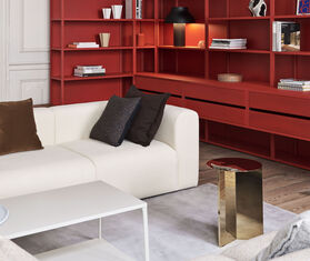 Hay &#39;Slit&#39; round table, high, brass BRASS HAY122SLI955BRA