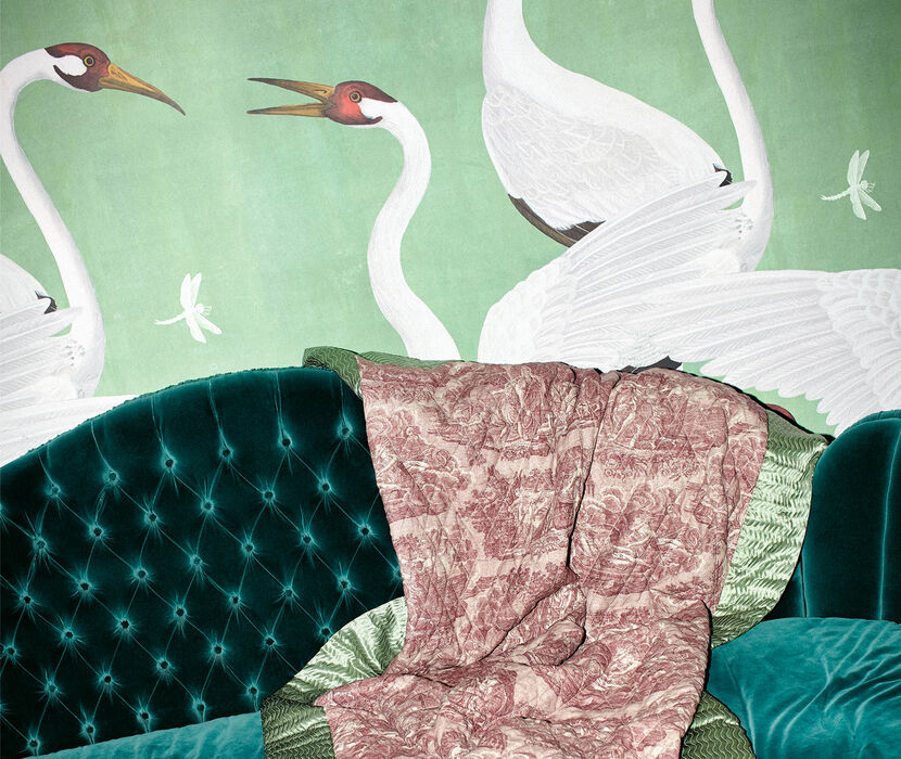 Sikker en lille garn Heron' print wallpaper, green by Gucci | Textile And Wallpaper | FRANKBROS
