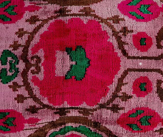 Les-Ottomans Silk velvet cushion, pink and green MULTICOLOUR OTTO22VEL991MUL