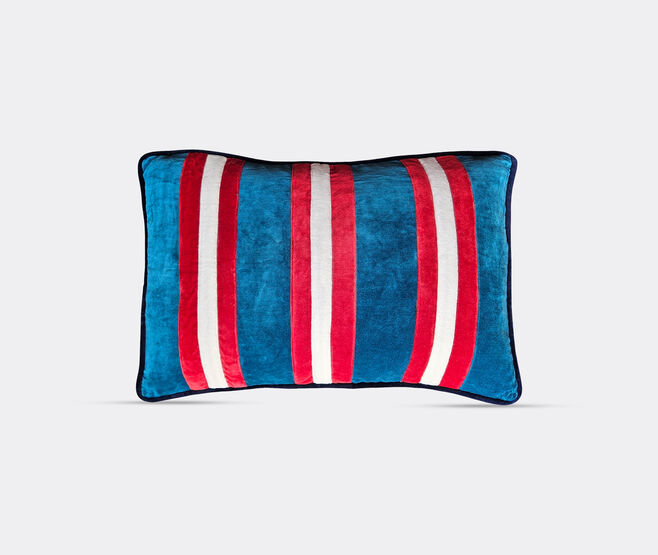 Les-Ottomans Striped velvet cushion, blue MULTICOLOUR OTTO25VEL282BLU